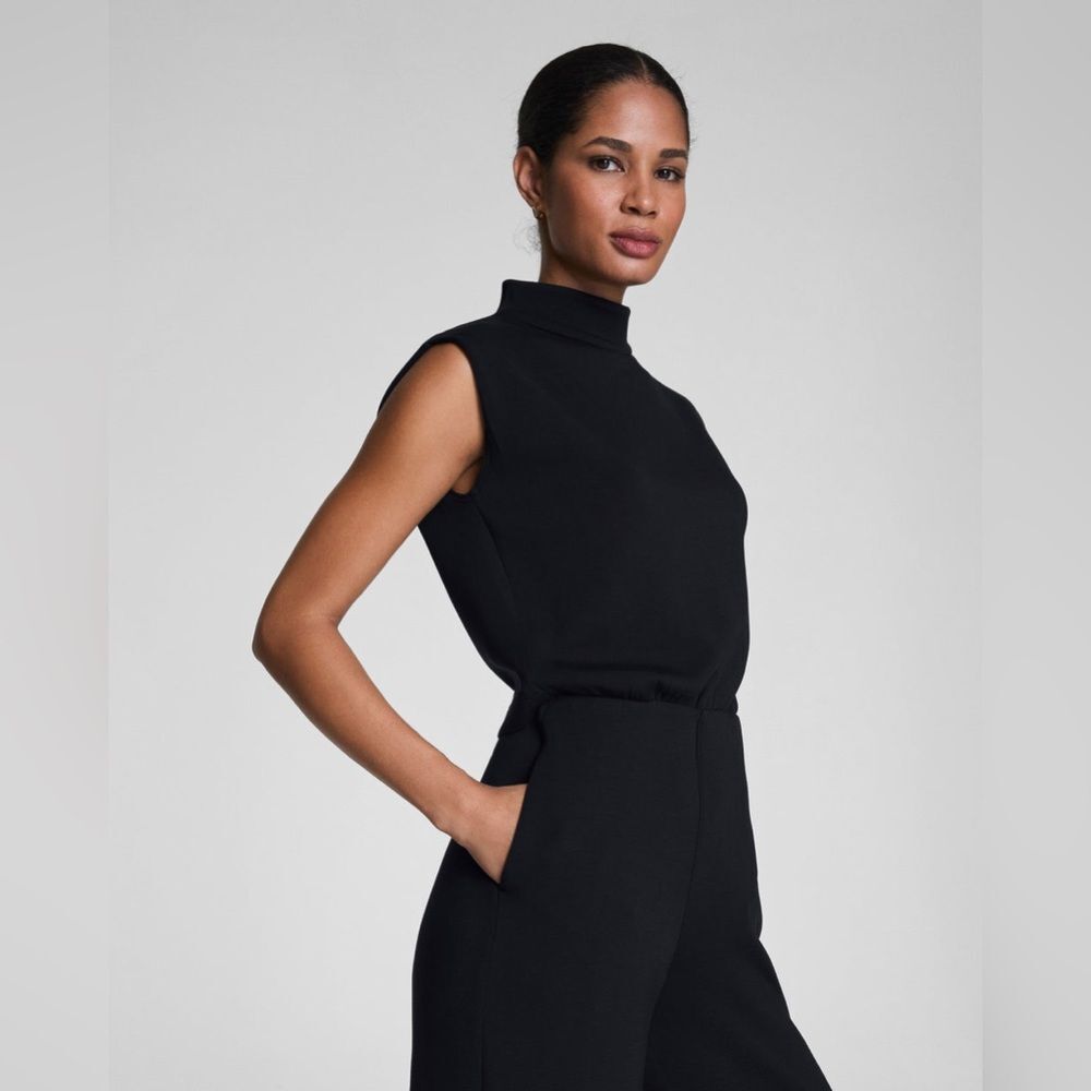SPANX AirEssentials Mockneck Jumpsuit Sleeveless Black Wide-Leg Size Large - Picture 4 of 9